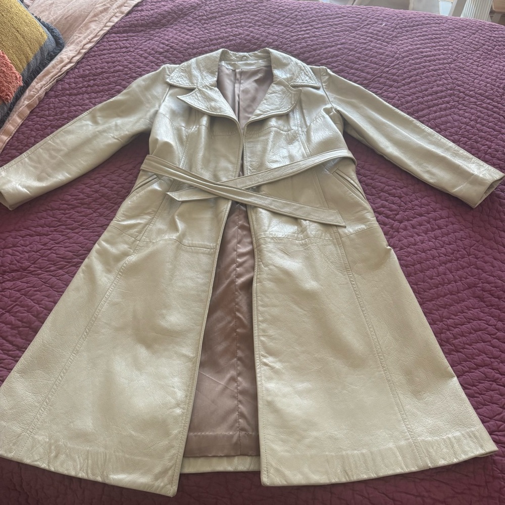 Vintage Cream Leather Trench Coat